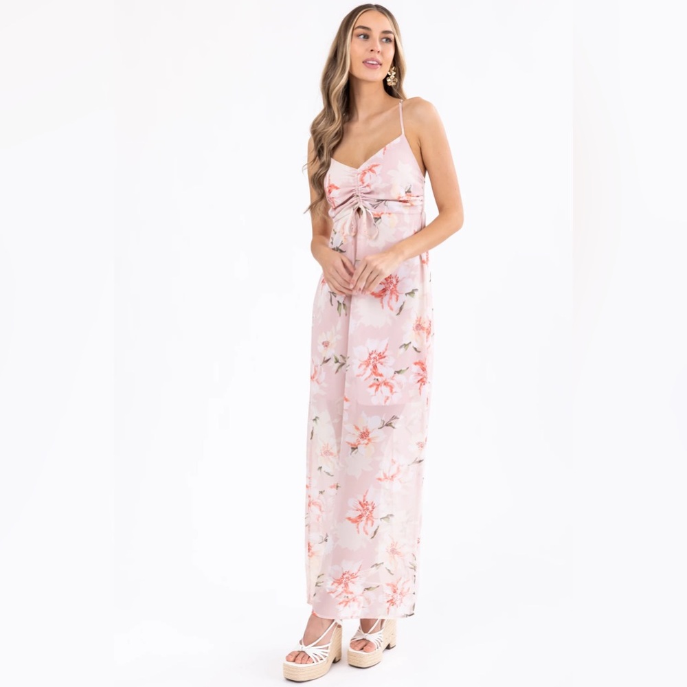 Tea Rose Floral Cross Back Maxi Dress